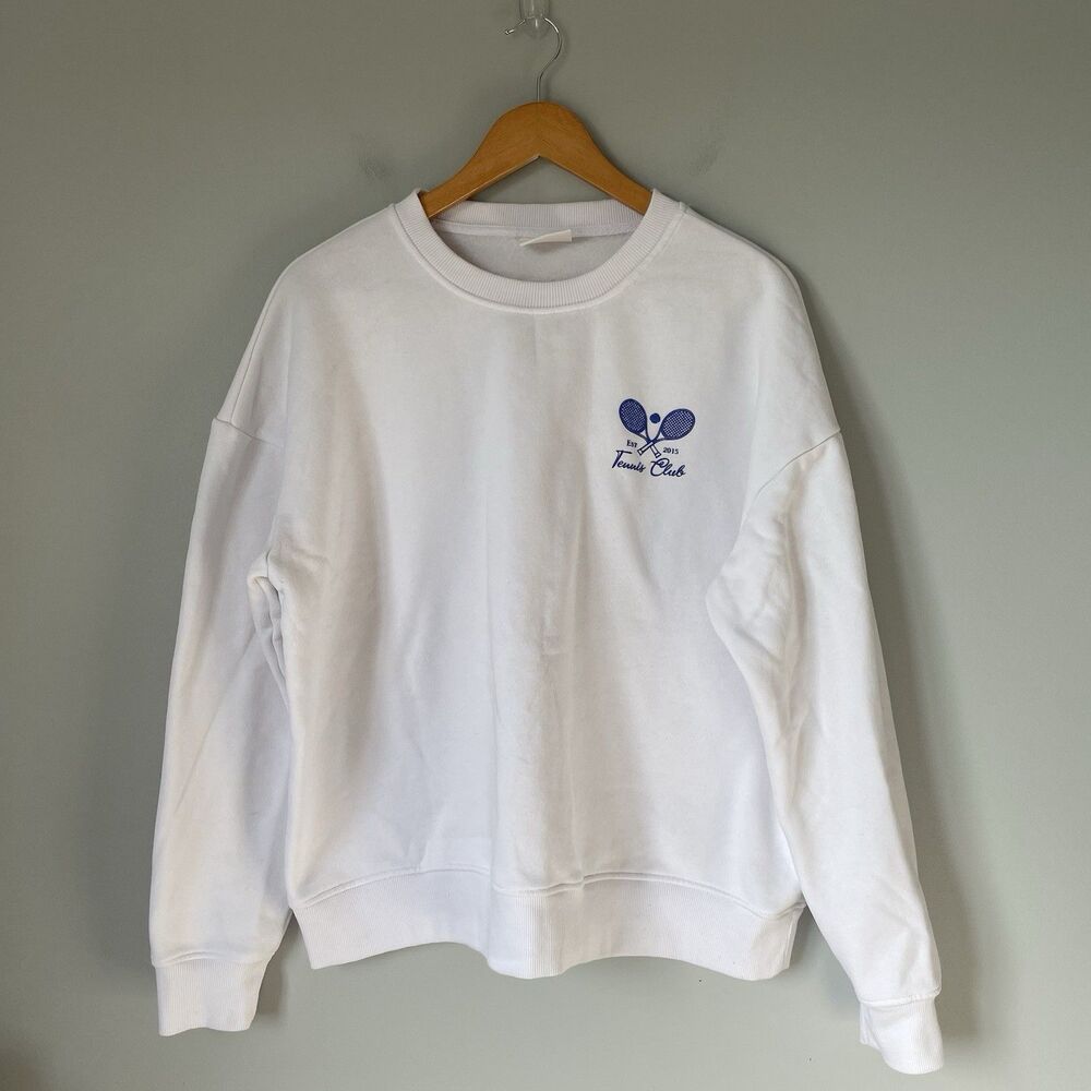 Wilo The Label 'Melbourne Tennis Club' Crewneck Sweatshirt White Blue Size Med.